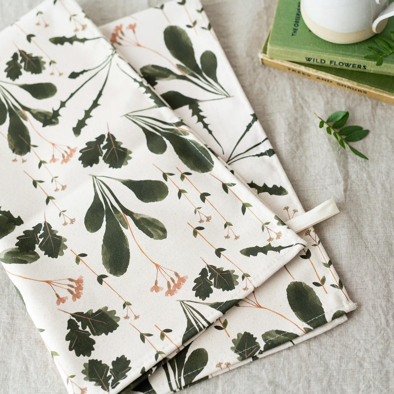 botanical printed cotton tea towels